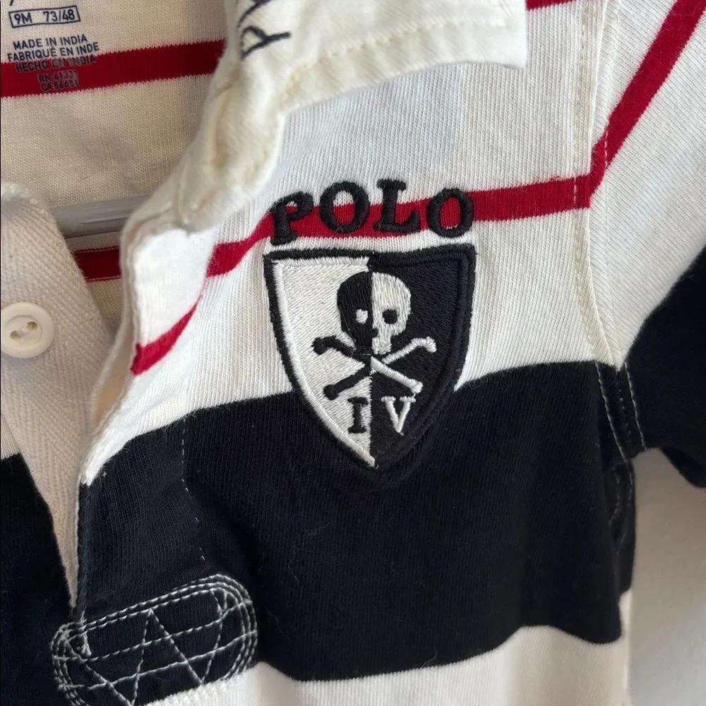 Ralph Lauren Black, White, and Red Striped one piece outfit size 9 months
